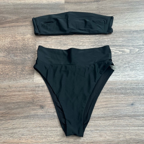 Aerie Black Bandeau Bikini Set Size Small High Waisted Summer Vacation Swim - Picture 1 of 9
